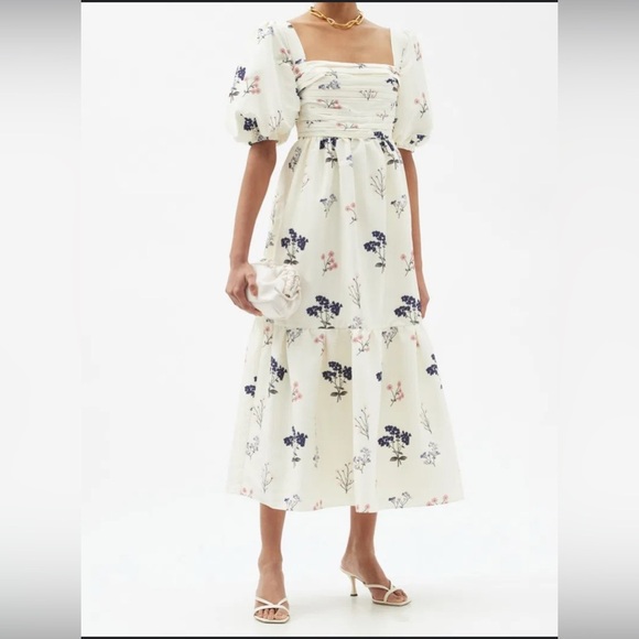 SELF-PORTRAIT Puff-Sleeve Floral-Print Crepe Dress - Picture 1 of 6